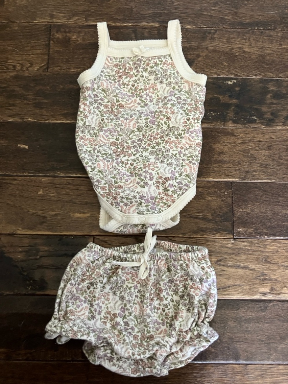 Jamie Kay Floral Cotton Baby Tank and Bloomers Set - Cream with Pink & Green
